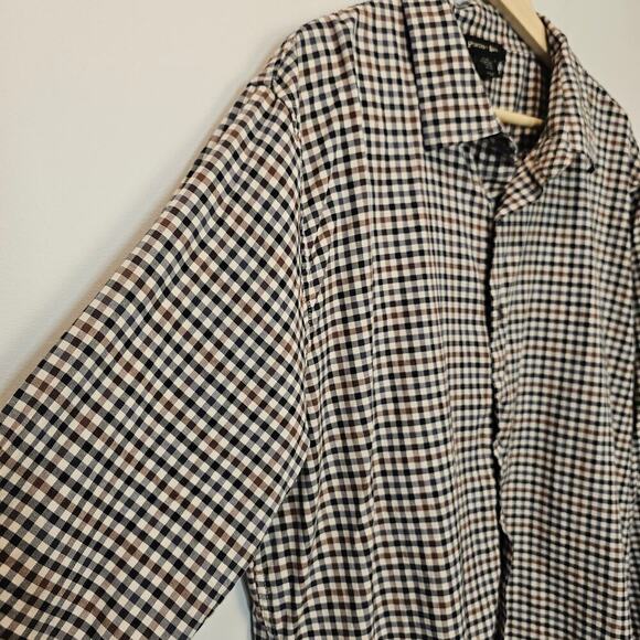 Porter + Ash Men's Gingham Brown Gray Cream Button-down Dress Shirt Size XXL - Picture 3 of 11